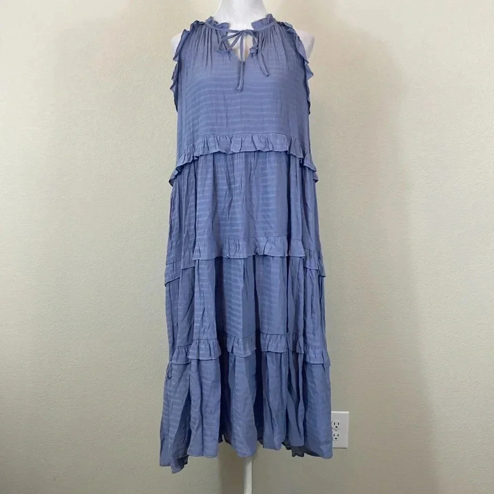 Talulah light blue tie front sleeveless ruffle maxi dress size small